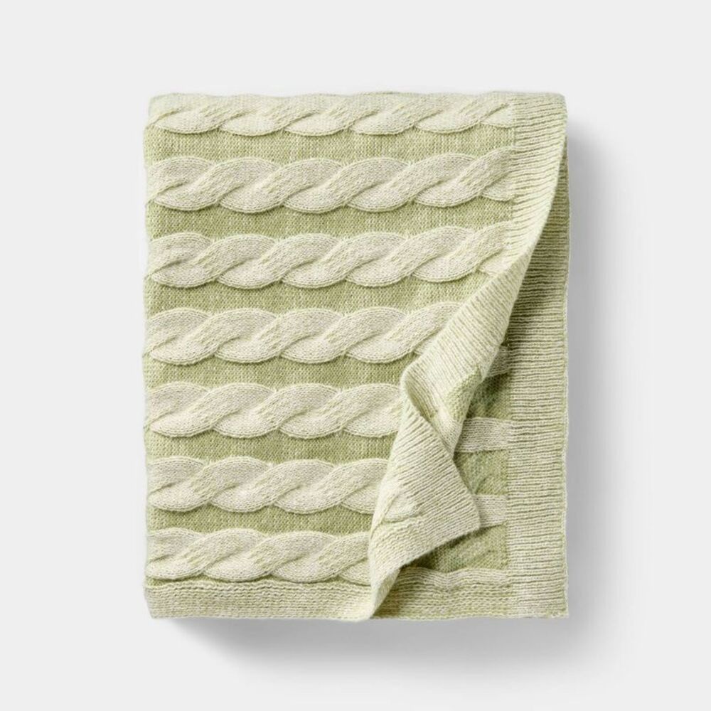 50"x60" Twisted Cable Throw Blanket Green and Crea Green and Cream